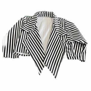 Blazer Womens Large  Black white Crop Striped Fitted Stretch Casual